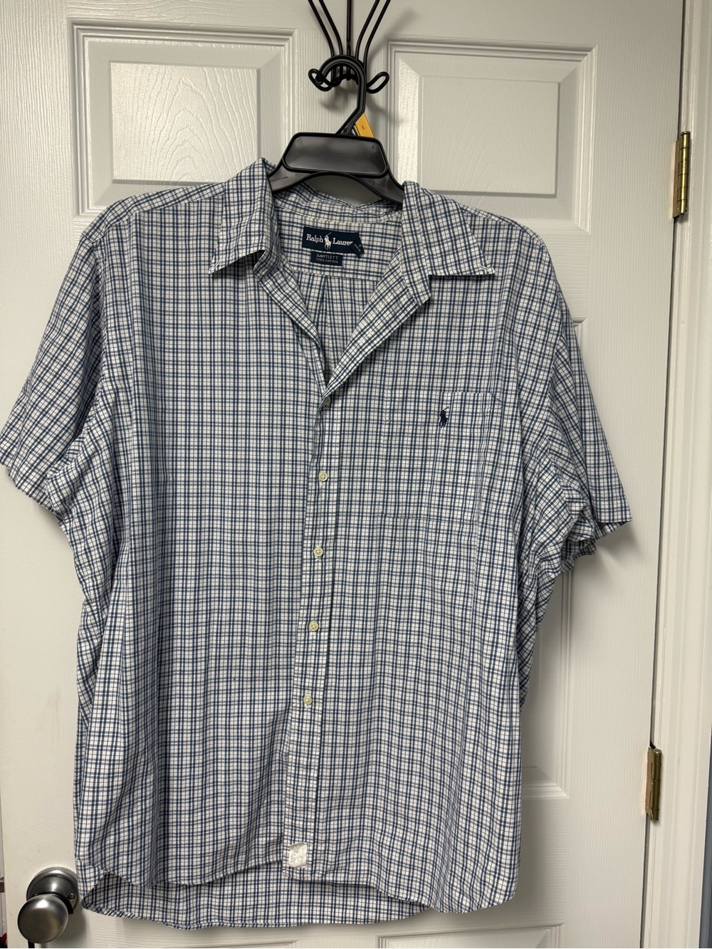 Ralph Lauren Navy & White Checked Short-Sleeve Button-Up Shirt